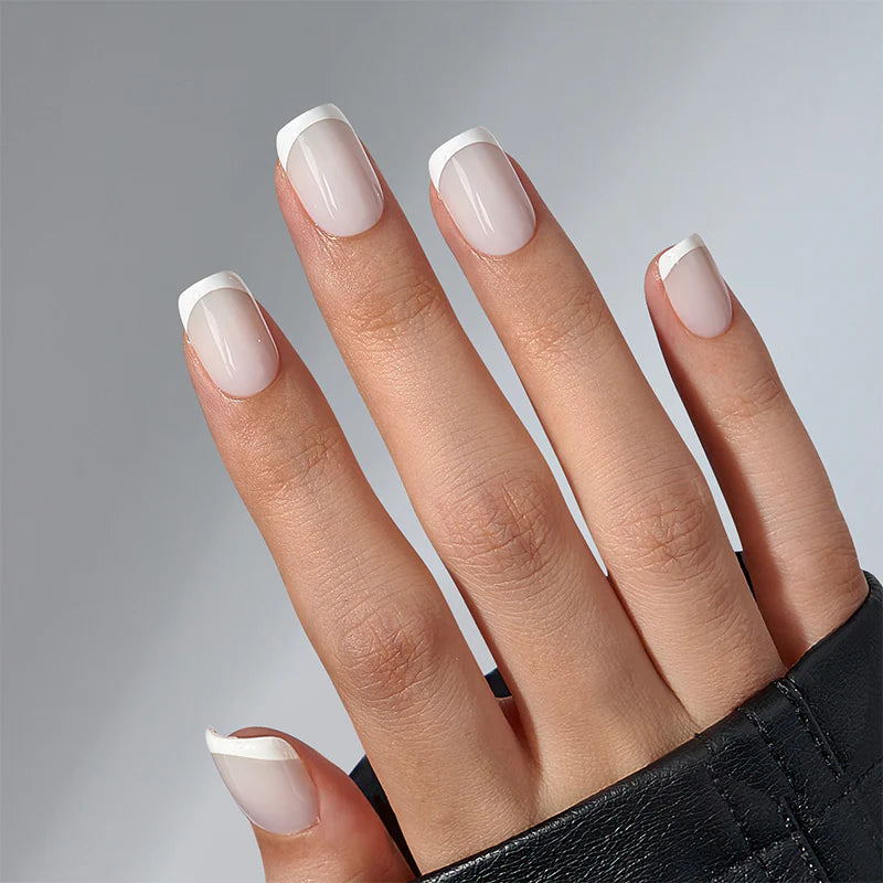 milky white press on nails