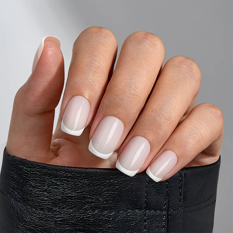 milky white press on nails